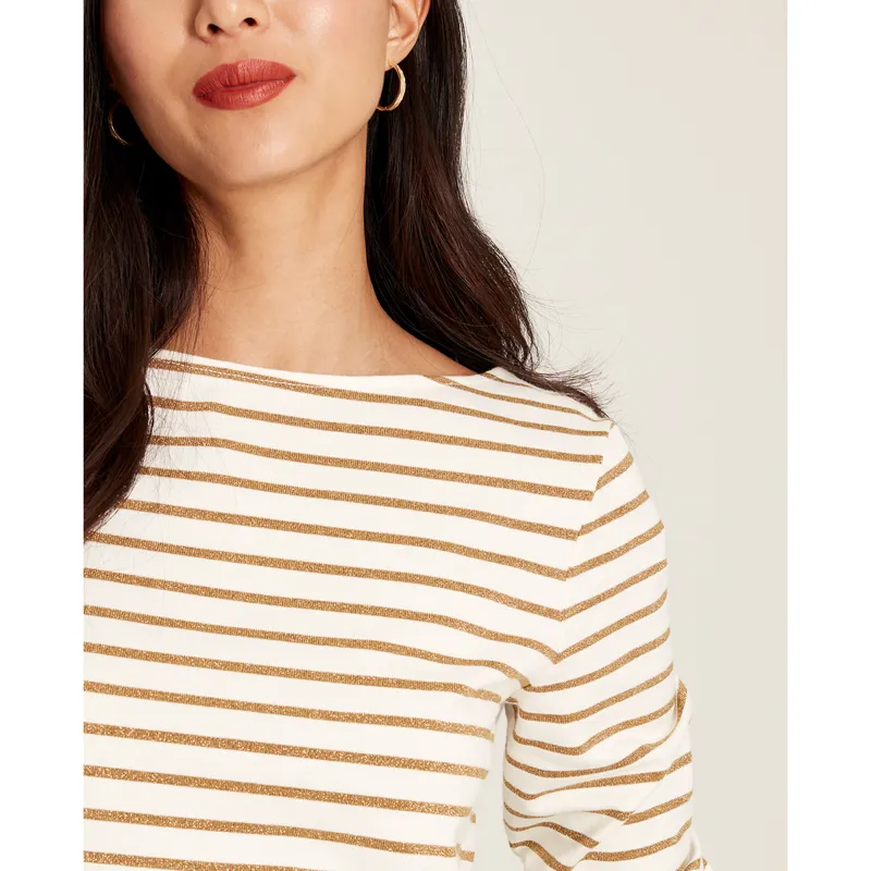 Joules Harbour Lurex Long Sleeve Jersey Top - Gold Stripe-3